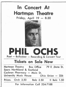 Phil Ochs Hartman Theatre April 19 1968 concert poster
